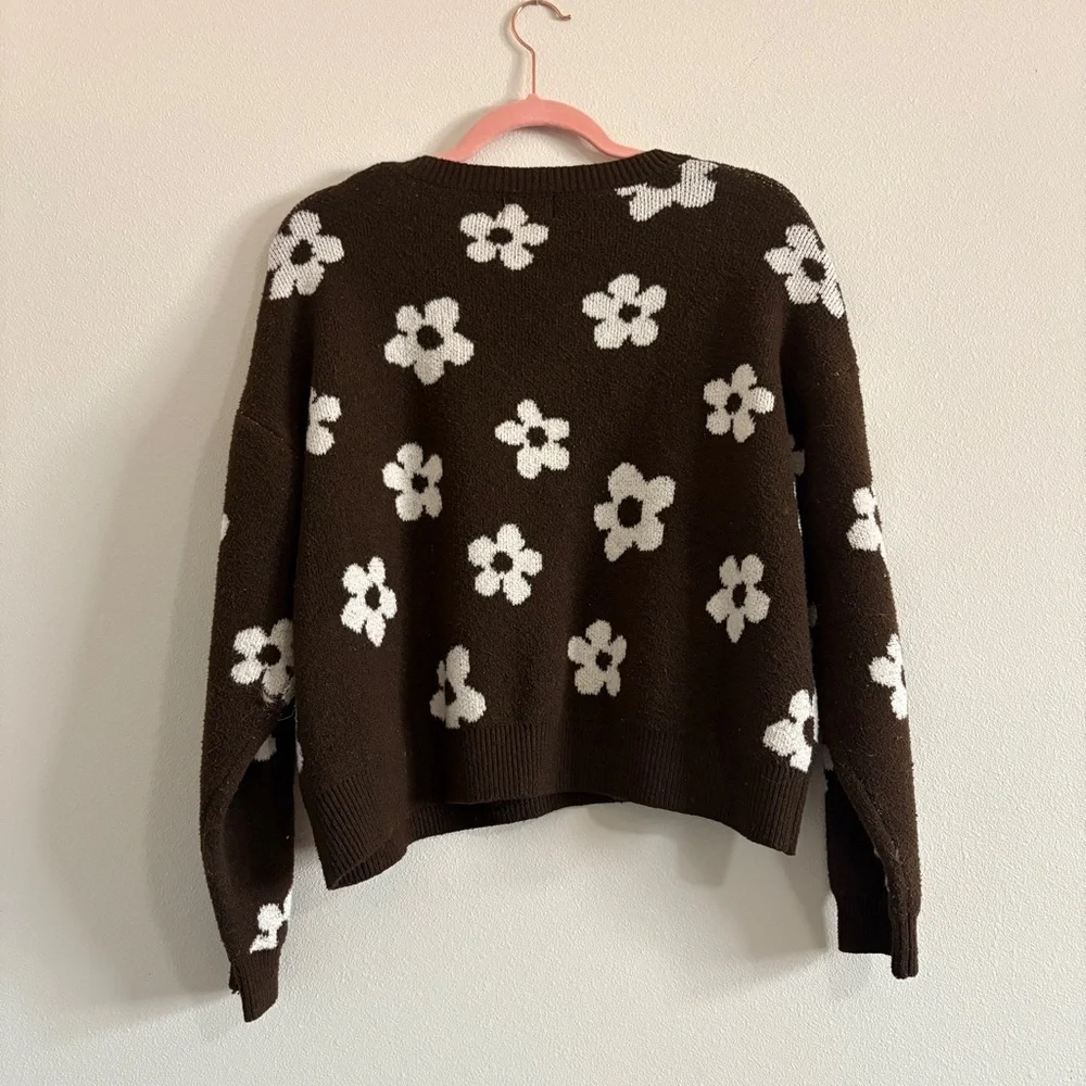 Major Label Group Vintage 90s Brown & White Floral Cropped Sweater Size XL